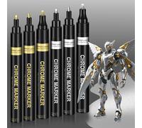 6Pcs Liquid Mirror Chrome Markers, Silver & Gold Oil-based Permanent Chrome Mirror Paint Pens for Model Painting, Repairing, Marking or DIY Art Projects, Waterproof Reflective Gloss Metallic Markers