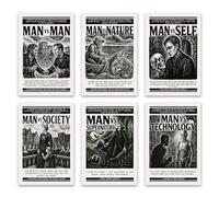 6pcs Literary Elements Posters for English Classroom, Black White Famous Books Literature Elements Library Homeschool Prints, Conflict Themed Reading Educational Canvas Wall Art 8x12in Unframed