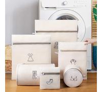 6PCS Logo Category Double Thickened Fine Mesh Laundry Bag Set with Zipper (Hosiery + Shirt + Dress + Jacket + Pants + Bra Bag)