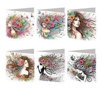 6PCS Long-haired Diamond Painting Greeting Card Kit Diamond Art Greeting Cards Special Shaped Arts Crafts Wishes and Blessing for Mother's Day Easter Christmas Birthday Thanksgiving Day Holida