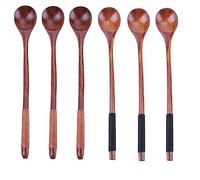 6pcs Long Handle Wooden Spoons, Wooden Rice Soup Dessert Spoon Coffer Tea Mixing Spoons, Small Teaspoons Serving Wooden Spoon Utensils