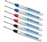 6PCS Long Head Deep Hole Marker Carpenters Pens, 30mm Extra Long Reach Pen Fine Tip Permanent Marker Pens Hole Marker Tool for Permanent Marking of Hard to Reach Areas (Black Blue Red)