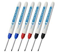 6PCS Long Head Deep Hole Marker Carpenters Pens, 30mm Extra Long Reach Pen Fine Tip Permanent Marker Pens Hole Marker Tool for Permanent Marking of Hard to Reach Areas (Black Blue Red)