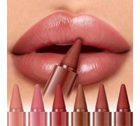 6Pcs Long Lasting Lip Liner & Lipstick Set, Matte Smudge-Proof Brown Lip Liner & Nude Lipstick Combo,Velvety Lip Makeup for Natural or Bold Looks
