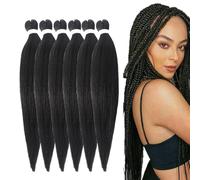 6PCS Long Purple Braiding Hair - 24 inch Pre-Stretched Synthetic Extensions, Texture for Box Braids, Perfect for Halloween, Cosplay, Stage & Party Costumes(Black)