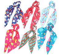 6pcs Long Tail Hair Bands with Removable Bow Knot Elastic Polyester | Comfortable Touch, Ponytail Fixing Design, DIY Wearing Methods, Festive Hair Accessory for Daily Styling