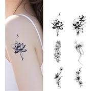 6pcs Lotus Temporary Tattoo Stickers Waterproof Long-lasting Semi-permanent Arm red spider lily Ankle Cherry Blossom Clavicle Women Fake Tattoos
