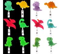 6pcs Luminous Dinosaur Badge Reels, Cute Animal Badge Reel Retractable Nurse ID Badge Holder Acrylic Peds Badge Reel for Doctors Nurses Medical Office Workers