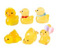 6pcs Luminous Mini Yellow Duck Figurine Resin Garden Decoration