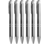 6Pcs Luxury Business Metal Ballpoint Writing Pens, Smooth 1.0mm Gel Black Ink Stainless Steel Quality Retractable Signature Pen with Clip for Teachers Students Colleagues Office Wedding Gift (Grey)
