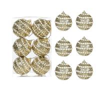 6PCS Luxury Christmas Ball Ornaments Set, Hanging Balls with Diamond Pearl, Sequin Glitter Christmas Tree Baubles for Holiday Party Decor (Gold-Pearl)