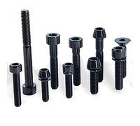 6pcs M5 M6 Ti Screw Black Color Titanium Bolts Gr.5 TC4 Bicycle Stem Hexagon Socket Cap, Countersunk, Button,Cone Fastener(M5x18 Column Washer)