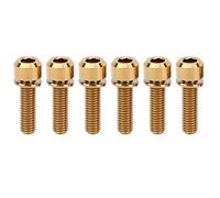 6Pcs M5x18 Titanium Alloy Road Bike Stem Screw, Mountain Bicycle Stem Bolt with Washer, High Strength Lightweight Anti - Rust Fixing Screw for Brake Lever Seat Tube Clamp (Gold)