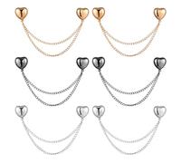 6pcs Magnet Clothing Pins, Metal Magnetic Clothing Clips with Chain Multi-Use Strong Magnet Pin Magnetic Button Clips for Fixing Hem of Clothes Long Pants Legs Sleeves of Shirts(Heart Style)