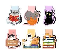 6pcs Magnetic Bookmarks Cats Magnet Page Markers Cartoon Cat Bookmark Assorted Cute Book Markers Page Clips Set for Students Teacher School Reading Home Office Supplies