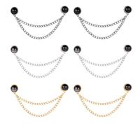 6pcs Magnetic Clothing Clips with Chain, Multi-Function Magnet Button Pins Hijab Cuff Clips for Fixing Hem of Trouser Cardigan Clothes Long Pants Legs Sleeves of Shirts (Gold, Silver, Black)