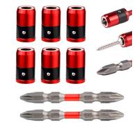 6pcs Magnetic Screw Ring Holders, Detachable Magnetic Head Screwdriver Ring with 2 Ph2 Screwdriver Bits Magnetizer Bit Holder for 1/4in Hex Screwdriver & Power Bits