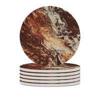 6PCS Marble Mixed Brown Coasters Non-Slip Round Drink Coasters with Ceramic Stone and Cork Base, Heat Resistant Absorbent 33.00Stone Coaster Set for Kinds of Mugs and Cups, 4 Inch