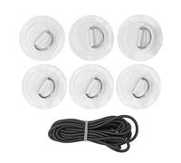 6pcs Marine D - Ring Pad Patch with Bungee Cord | Stainless Steel Pull Ring for Inflatable Boat/Kayak/Canoe | Strong PVC & Nylon, Protective Against Oxidation, Secure Fixing (White)