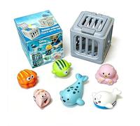 6Pcs Marine Life Rescue Toy Set - Spring-Loaded Dive Cage with Floating Sea Animal, Press-to-Release Ocean Creature, Pool Diving Toys for Kids Bath Swimming - 2.76 Inch Cube (Mix)