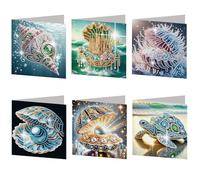 6pcs Marine Treasures DIY Diamond Painting Greeting Card Set with Envelopes Rhinestone Diamond Art Mosaic Postcards for Birthdays Thanksgiving & Special Occasion