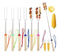 6Pcs Marshmallow Toasting Forks,Extendable Stainless Steel Smores Sticks for BBQ and Campfire,with 2Pcs Corn Needle,Outdoor Campfire Accessories for Roasting Marshmallows and Hot Dogs