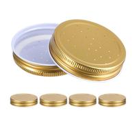 6pcs Mason Jar Feeder Lids for Beekeeping, Golden Iron Reusable Caps