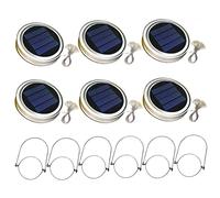 6PCS Mason Jar Solar Light Lids Only with 2m String Lights Handle 20 LEDs Hanging Lantern Lamp for Garden Decoration Cold Light