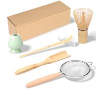 6Pcs Matcha Tea Set with Whisk Holder Scoop Spoon Mesh Sifter Scoop Holder Matcha Whisk Kit Traditional Japanese Tea Set for Beginners and Enthusiasts