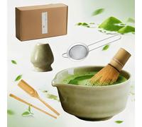 6PCS Matcha Tea Whisk Set, Ceramic Matcha Bowl with Spout, Complete Matcha Tea Set Whisk Starter Kit for Beginners and Enthusiasts (Green)