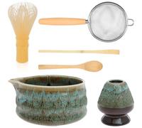 6Pcs Matcha Whisk Set Complete Japanese Tea Starter Making Kit for Ceremony with Ceramic Bowl, Whisk and Holder, TeaSpatula, Filter Spoon and Poon Ceramic Matcha Making Kit for Beginners and Lovers