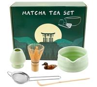 6Pcs Matcha Whisk Set Elegant Matcha Tea Set Kit Includes Bowl with Mouth Tea Scoop Sifter Whisk Holder and Scoop Holder for Beginners and Enthusiasts(Green)