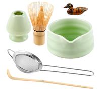 6Pcs Matcha Whisk Set Matcha Bowl, Bamboo Matcha Whisk, Scoop, Whisk Holder, Sifter, Scoop Holder Traditional Japanese Matcha Tea Making Kit Matcha Ceremony Kit Matcha Starter Kit (Green)