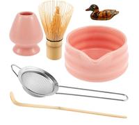 6Pcs Matcha Whisk Set Matcha Bowl, Bamboo Matcha Whisk, Scoop, Whisk Holder, Sifter, Scoop Holder Traditional Japanese Matcha Tea Making Kit Matcha Ceremony Kit Matcha Starter Kit (Pink)