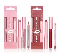 6PCS Matte Liquid Lipstick and Lip Liner Set,Nude Pink and Red Rose Lip Gloss & Lip Liner Set/Hydrating Tint Lip Balm,Collagen Lip Gloss For Dry Lips,Waterproof Make Up Set(Nude Pink,Red Rose)