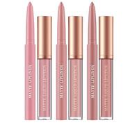 6Pcs Matte Liquid Lipstick Lip Liner Set, Velvety Nude Lipgloss Waterproof Non-Stick Cup Not Fade Liquid Lipstick Lipliner Make Up Gift Set (Set E)
