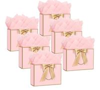 6PCS Medium Pink Gift Bags, Paper Gift Bag with 20 Wrappers - Present Bags with Handles, Birthday Gift Bags Party Bags for Girls Valentines Bridesmaid Wedding (28 * 20 * 10cm)