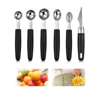 6Pcs Melon Baller Scoop Set - Includes 5 Stainless Steel Melon Ballers & 1 Fruit Carving Tool for Watermelon, Cantaloupe and Ice Cream