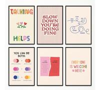 6pcs Mental Health Canvas Wall Art, You Can Do Hard Things Positive Affirmations Poster, Everyone Is Welcome Here Encouraging Print, Circle of Control Therapy Office Wall Decor 8x12in Unframed