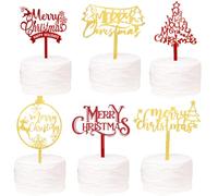 6PCS Merry Christmas Cake Topper Picks Decorations Winter Wonderland Cake Pick Christmas Tree Snowflake Reindeer Elf Theme Cake Decoration for Holiday Xmas,Bloody Party Cake Decorations Supplies