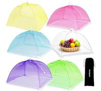 6PCS Mesh Food Covers, 17 Inch Pop Up Food Umbrella Tent Covers with Carry Bag, Fruit Cake Net Domes for Outdoors, Screen Tents, Parties Picnics, BBQs, Reusable and Collapsible (Rainbow)