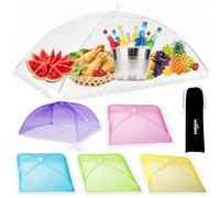 6PCS Mesh Food Covers, Pop Up Food Umbrella Tent Covers, Fruit Cake Net Domes 100×60cm & 43×43cm for Outdoors, Screen Tents, Parties Picnics, BBQs, Dishes Reusable and Collapsible (Rainbow (1+5))