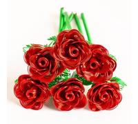 6Pcs Metal Forever Rose Bouquet,Handcrafted Eternal Flowers Outdoor Garden Cemetery Memorial,Birthday Valentine Women Mother Wife,Artificial Centerpieces Patio Kitchen Table Décor