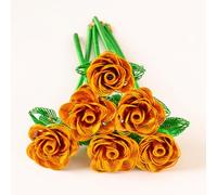 6Pcs Metal Forever Rose Bouquet,Handcrafted Eternal Flowers Outdoor Garden Cemetery Memorial,Birthday Valentine Women Mother Wife,Artificial Centerpieces Patio Kitchen Table Décor