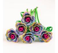 6Pcs Metal Forever Rose Bouquet,Handcrafted Eternal Flowers Outdoor Garden Cemetery Memorial,Birthday Valentine Women Mother Wife,Artificial Centerpieces Patio Kitchen Table Décor