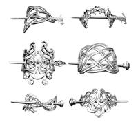 6pcs Metal Hair Barrettes with Stick Vintage Celtic Hairpins Ponytail Hair Accessories for Girls and Women Daily Use