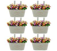 6Pcs Metal Hanging Flower Pots Oval Railing Planter with Drainage Vintage Rustproof Balcony Bucket Pots Decorative Wall Brackets Holder for Fence Balcony Garden Wall Home Decor Outdoor Patio(6pcs)