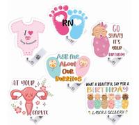 6PCS Midwifery Badge Reels, Cute ID Badge Holder Retractable Clip, Gifts for Maternity Nurses Labour Ward Staff