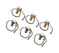 6pcs Mini African Drum Pendant Necklace Handmade Wooden Charms with Goat Skin Stitching Unique Ornament for Jewelry Making for Adults