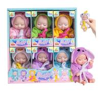6Pcs Mini Baby Dolls Sleepy Face Moveable Joint Little Baby Dolls with Different Animal Bath Robe 4" Realistic & Adorable PVC Tiny Doll, Gifts for Christmas, Birthday #·